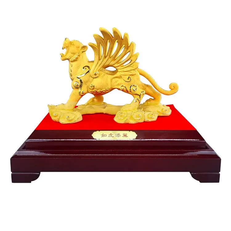 Custom New Year 2022 Mascot Metal Art Golden Figurine Of Animal Luxury Gifts For Home Decoration Pure 24K Gold Tiger Statue