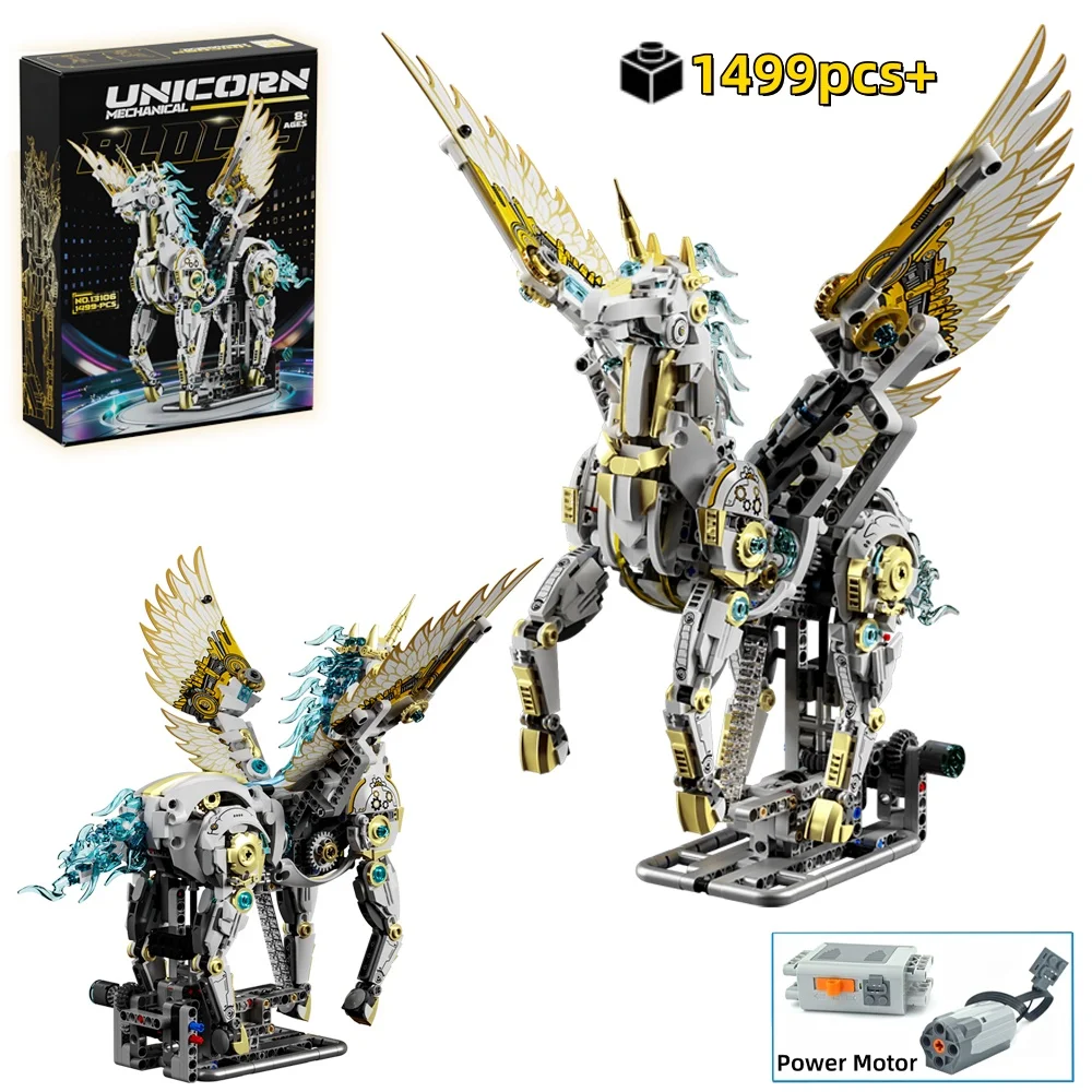 

1499pcs Mechanical Unicorn Building Blocks Set with Light DIY Animal Linkage Model STEM Educational Toy holiday Gift for Kids