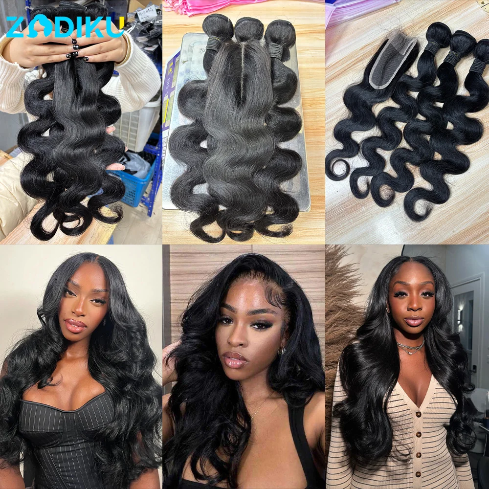 Body Wave Bundles Human Hair With Closure Raw Hair Bundles 100% Human Hair 3/4 Brazilian Human Hair Bundles 2x6 Hd Lace Closure view 5