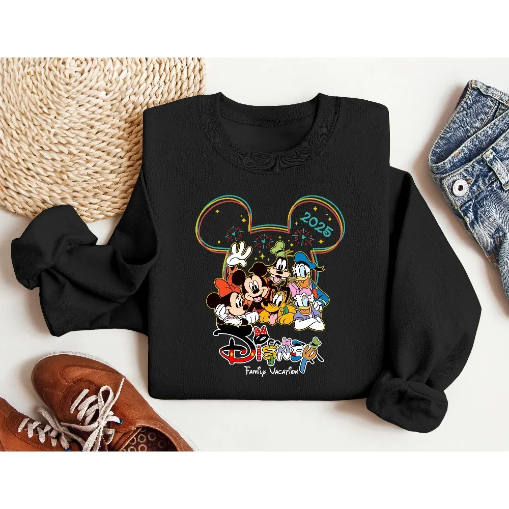 Bluza z nadrukiem Disney Mickey z 2025 roku, luźna odzież sportowa dla dziewczynek w stylu amerykańskim, ciepła na jesień i zimę, inspirowana stylem ins.