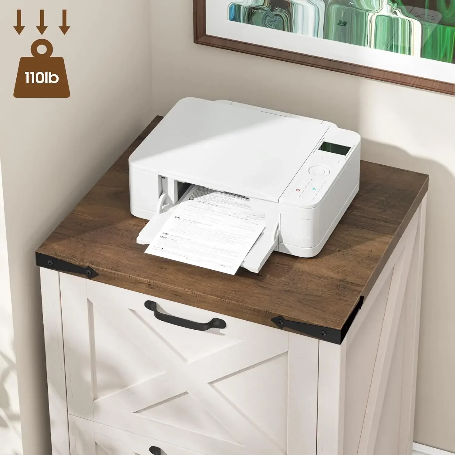 Farmhouse Tall Wood File Cabinet Printer Stand Fits Letter A4 Size Vertical Filing Cabinet