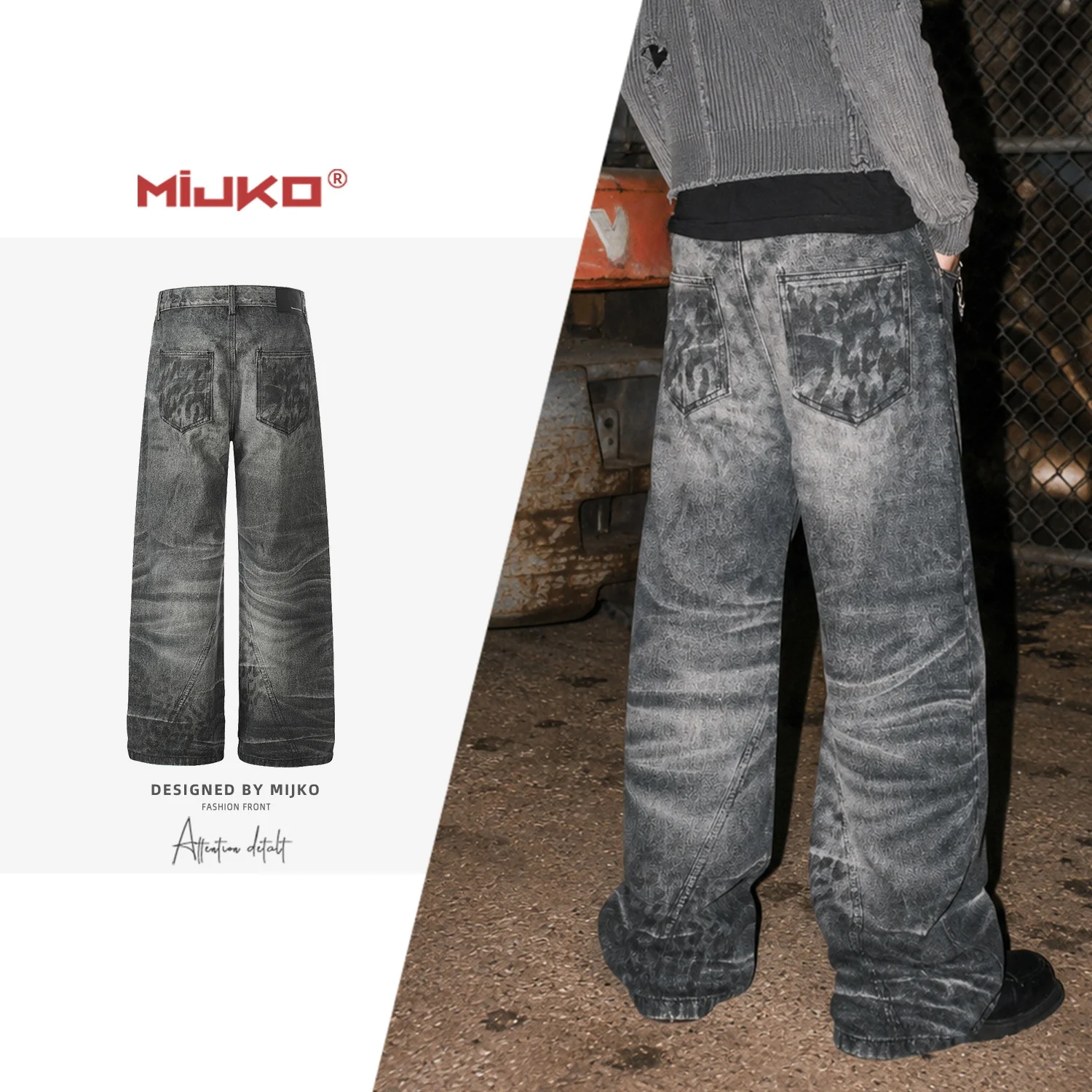 Calças Jeans Vintage Lavadas de Corte Reto MIJKO para Homens e Mulheres em Várias Tamanhos, Preto e Cinza, Casual em Algodão ...