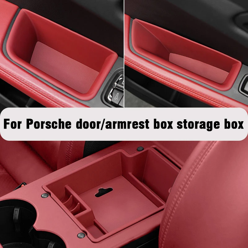 

For Porsche Cayenne Macan Car Door Handle Storage Box Front Rear Door Organizer Keys Phone Holder LHD Auto Interior Accessories