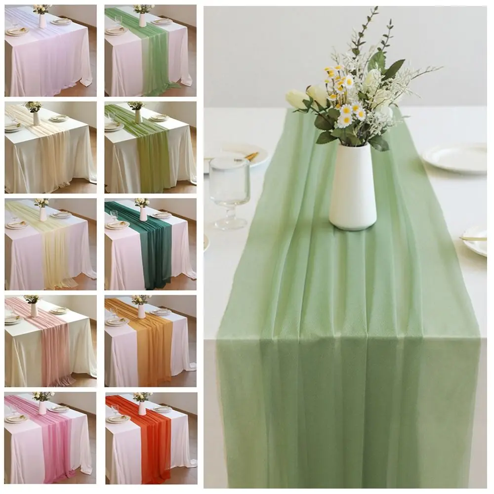 Reusable Sheer Chiffon Table Runner Solid Color Soft Gauze Table Runner Sheer Fabric Chiffon Chiffon Table Runner Dinning Table