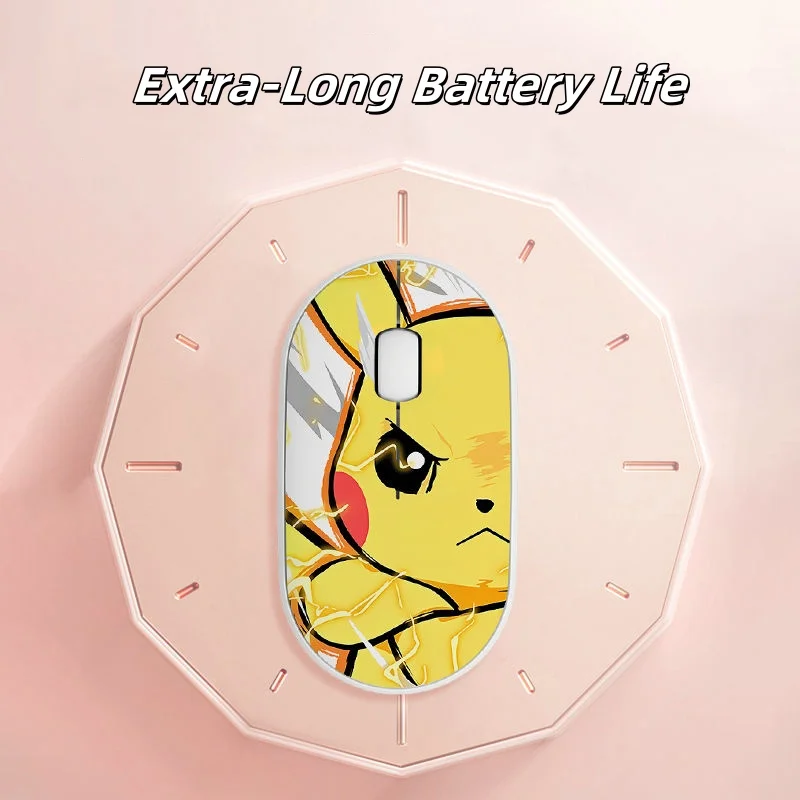 Bluetooth Wireless Mouse Cartoon Pikachu Theme Mouse Mini Portable Silent Mouse for MacBook Notebook PC Laptop Tablet Office