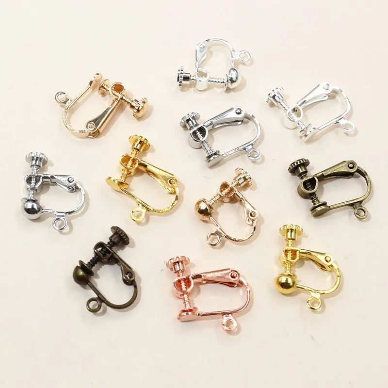 10pcs 15x13mm Brass Screw Ear Clip Earring Settings Rotate Pads Findings Base Blank Bezel For DIY Jewelry Making Supplies