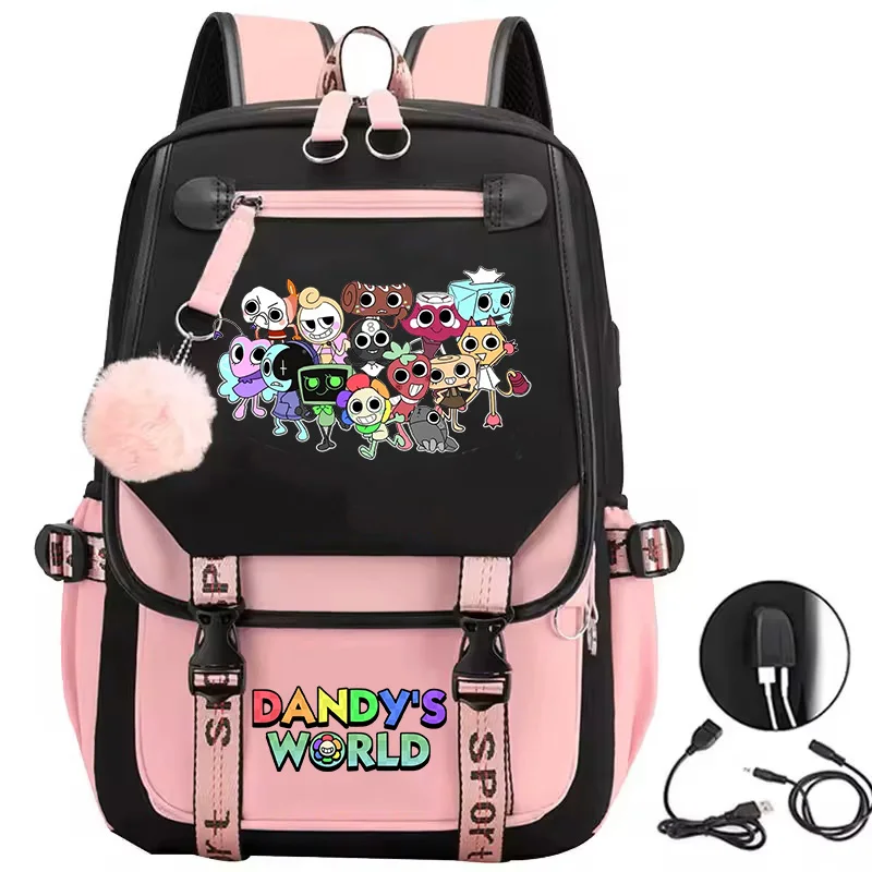 

Новый рюкзак Dandys World, студенческие школьные сумки с героями мультфильмов, женский холщовый рюкзак, подростковый USB-порт, дорожный Mochila, подарок для школы