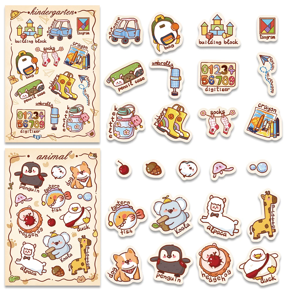 32Sheets English Learning Diary DIY Puzzle Stickers Cartoon Face Assemble Stickers Luggage Bike Phone Kids Boys Girls Teen Toys