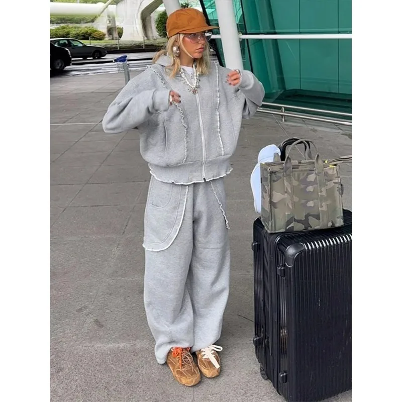 

Новый комплект для осени и зимы: тёплая куртка с кружевным декором, худи с капюшоном, свободные брюки, парный комплект для повседневной носки