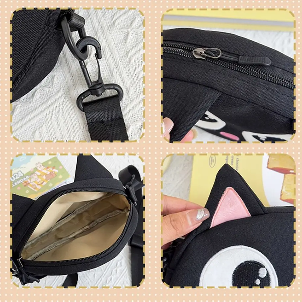 Bolsa de ombro criativa para crianças, grande capacidade, gato preto, mini bolsa de gato de desenho animado, alça ajustável, bolsa de moedas kawaii, caminhadas