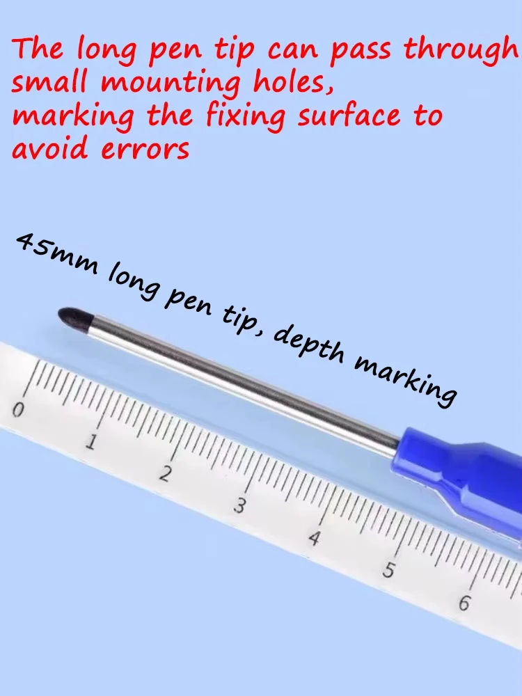 12Pcs Multi-Purpose 45mm Deep Drill Hole Long Nib Waterproof Marker Pens for Bathroom Woodworking Long Head Carpenter Pen White image 5