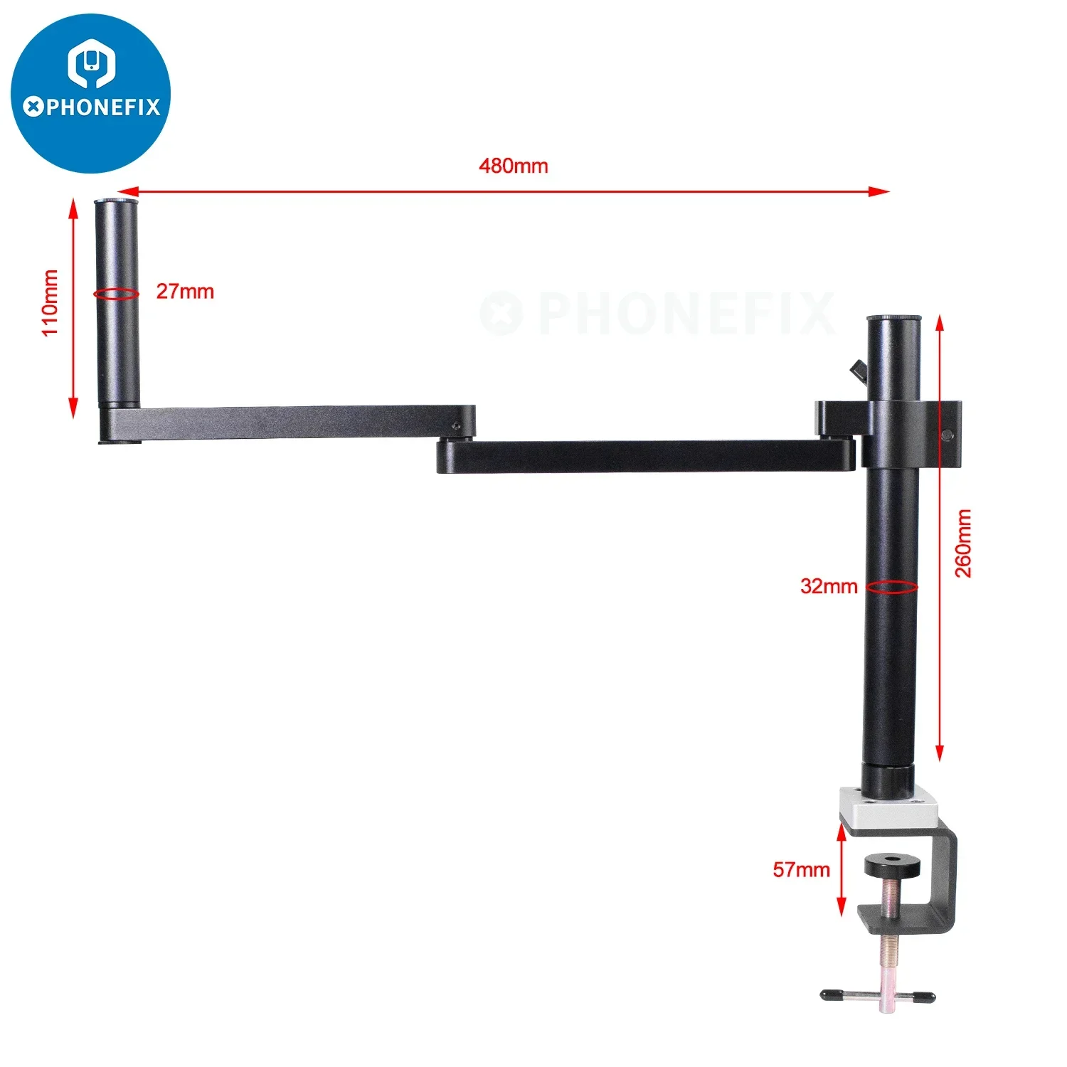 Imagem -03 - Articulando Braço Rotativo Desktop Clamp Stand Ajustável Focando Suporte para Trinocular Binocular Stereo Microscopio 50 mm 76 mm