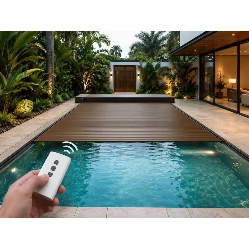 Remote Control Electric Roll up Swimming Pool Cover Automatic Retractable Hidden Installation Aluminum Alloy Pool Cover