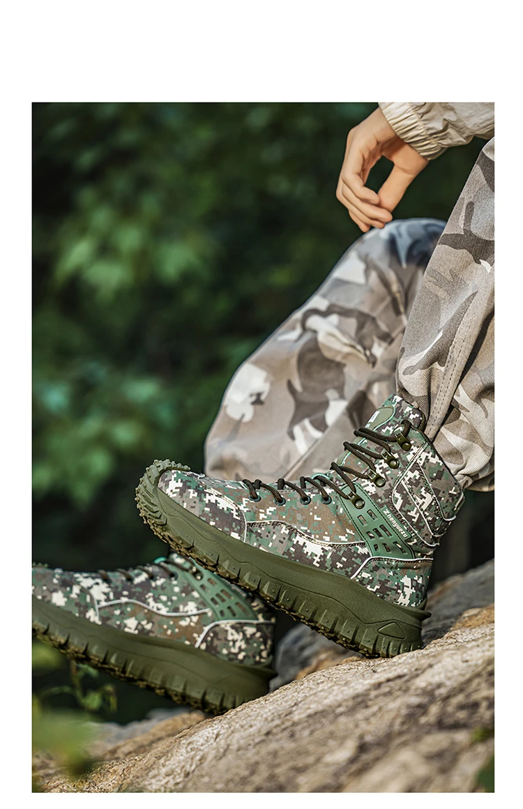 Herbst- und Winter-Herren-High-Top-Stiefel, Freizeitsportschuhe, verstärkte, stoßfeste Zehenpartie, rutschfeste, dick gepolsterte Sohle mit tiefer Struktur, High-Top-Knöchelschutzdesign, geeignet für Bergsteigen, Wandern, Arbeiten im Freien, verschleiß- und reißfest, für Outdoor-Aktivitäten. – Detail 15