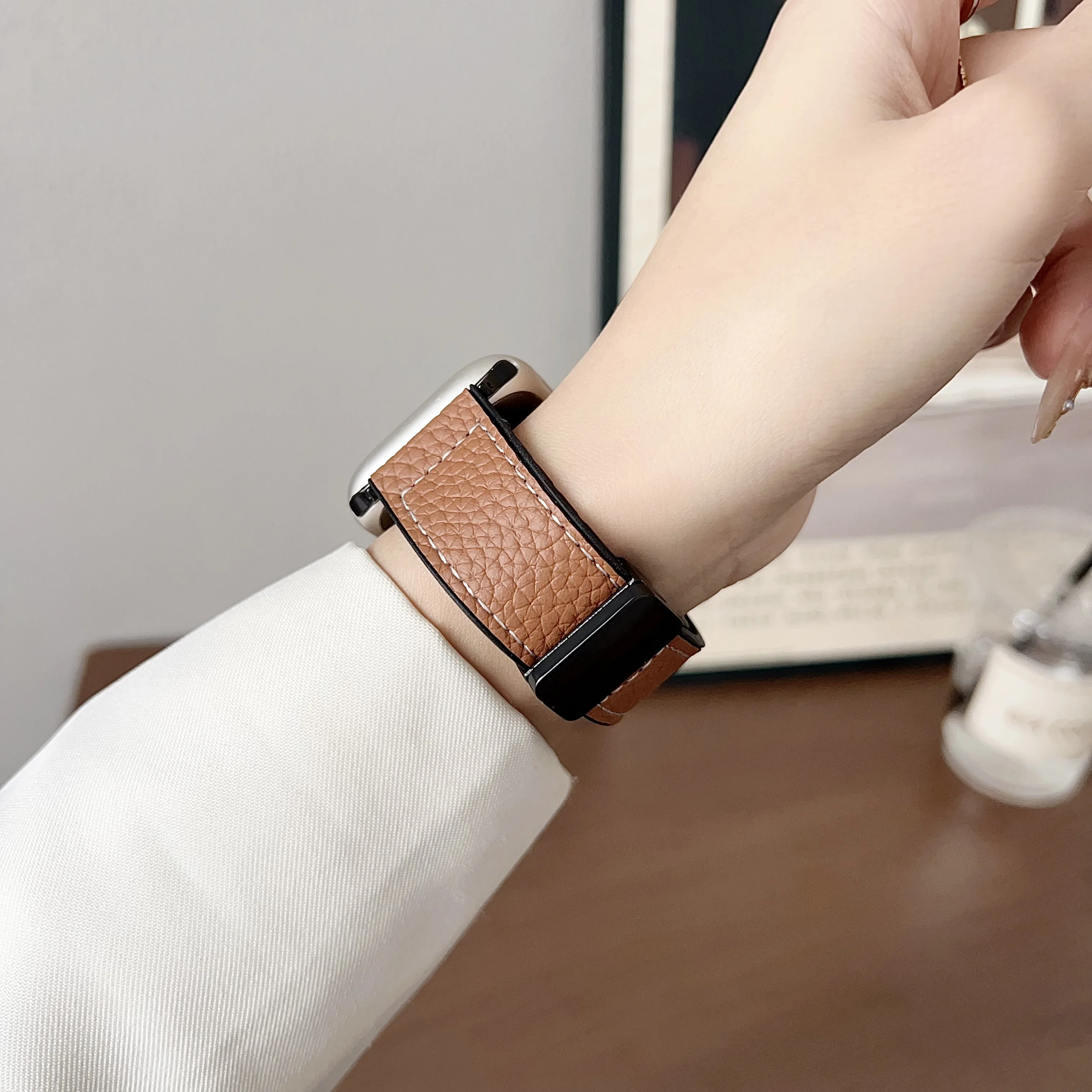 Litchi Grain surface PU leather Strap for Apple Watch Band Series 12 11 10 9 8 7 SE Bracelet Ultra2 49mm 41 45 40 44 38 42 46mm