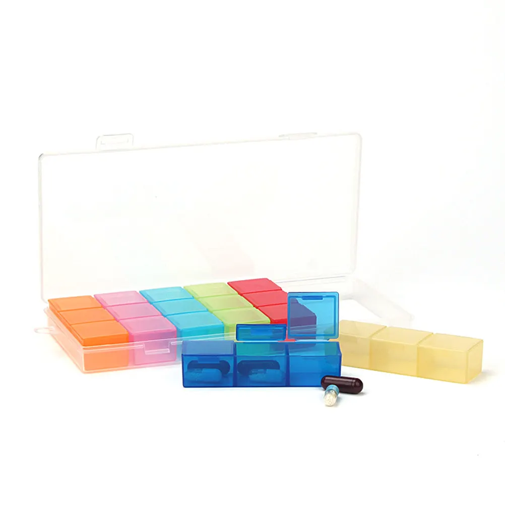 1Pcs Storage Box 21 Grids Plastic Pill Organizer Jewelry Holder Ornament Container Desktop Decoration for Medicine Vitamins