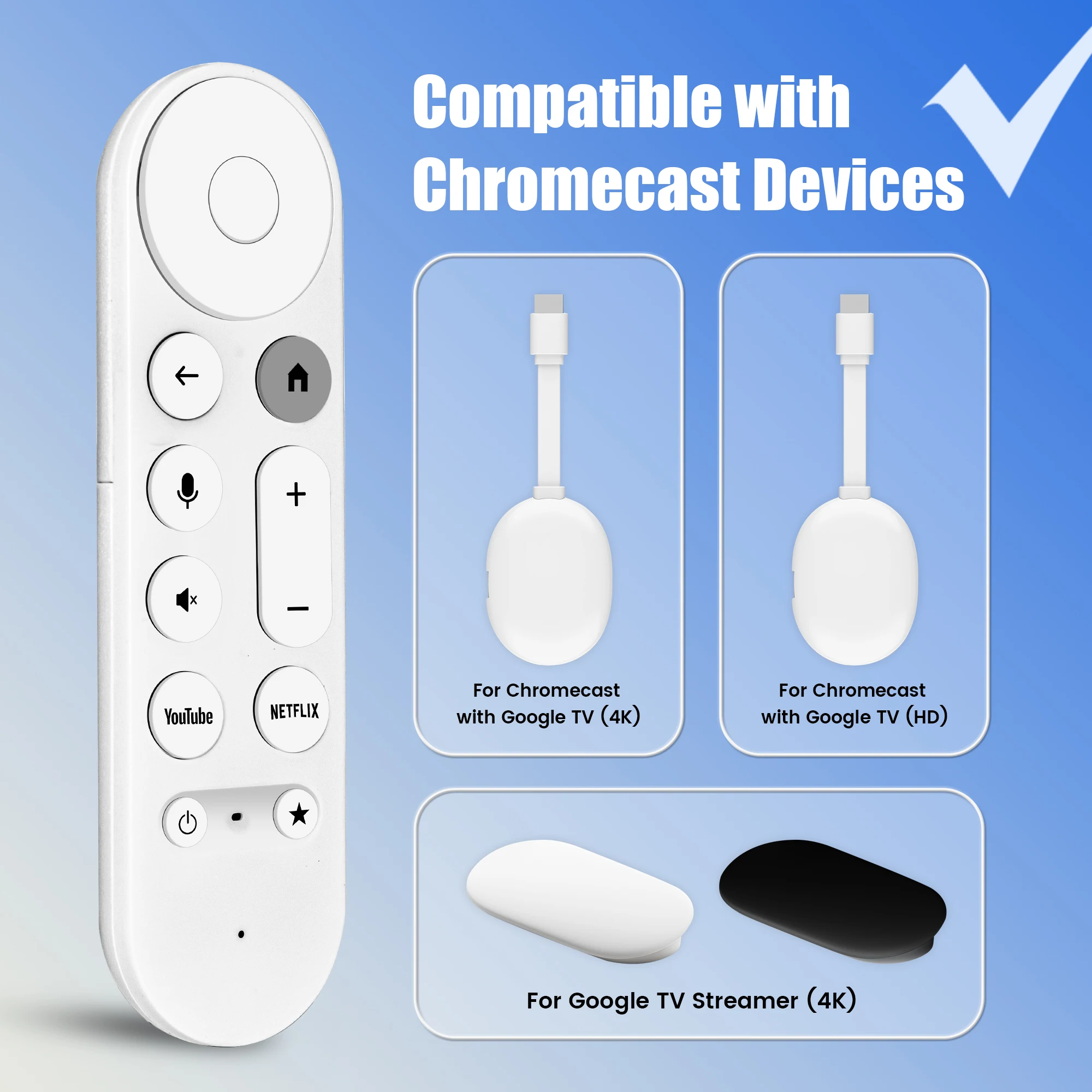 BT Remote Control for Google Chromecast Google TV Streamer 4K Streaming Media Player Voice Remote Control Replacement