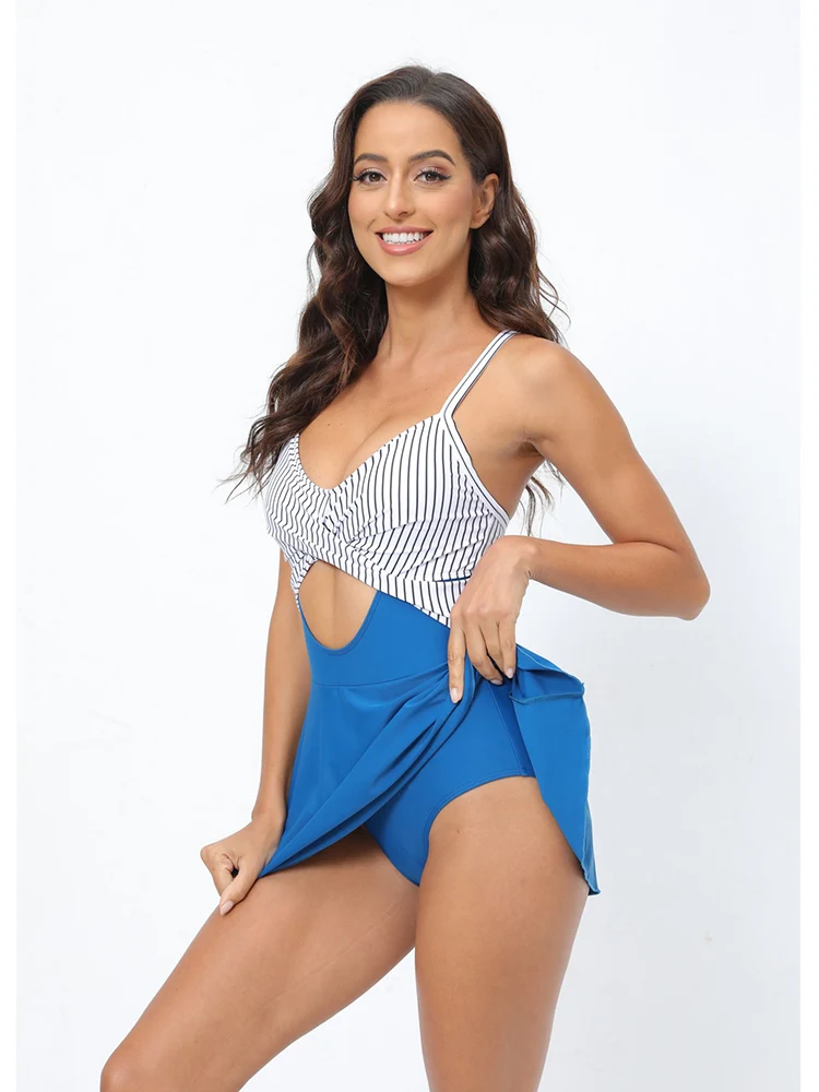 2025 Bikini de una pieza, vestido Sexy para mujer, traje de baño con tirantes estampados, traje de baño ajustado de leopardo con realce, traje de baño para playa hueco sin espalda