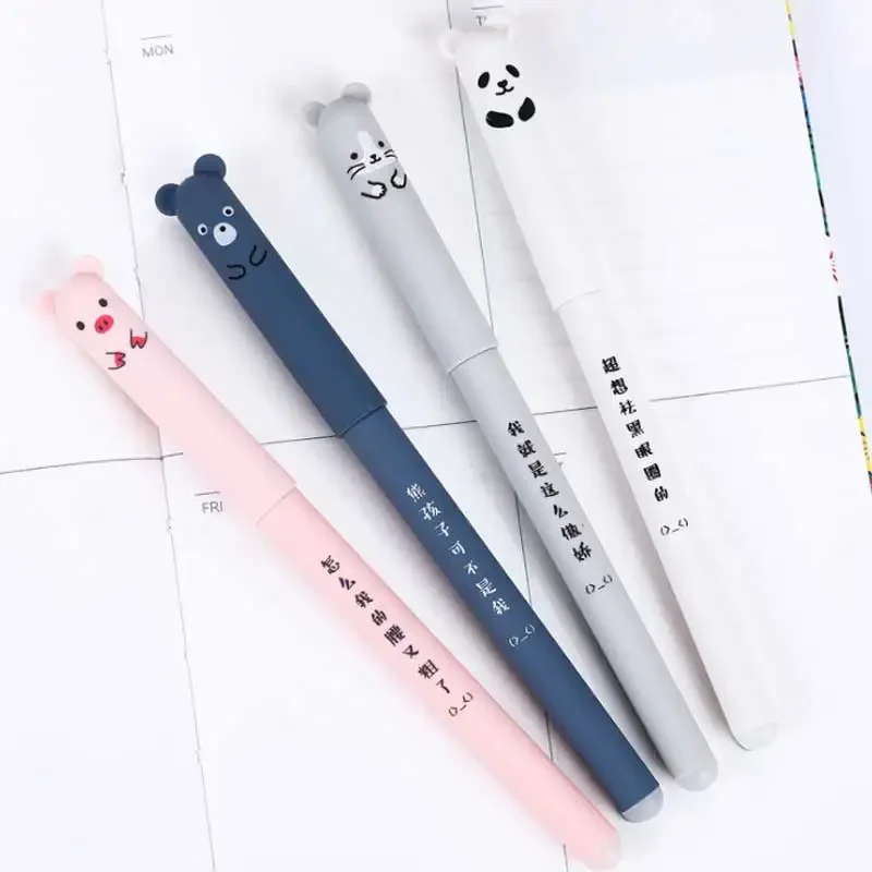 Imagem -02 - Hastes de Caneta Gel Apagável Kawaii Porco Urso Gato Azul Tinta Preta Punho Lavável Material de Escritório Escolar Presente 0.35 mm Pcs Grupo 20 Pcs Set