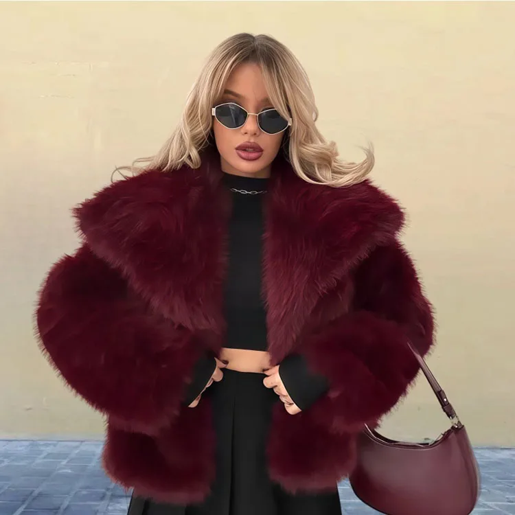 Retro Long Sleeved Fur Jacket for Women Solid Color Lapel Faux Fur Cardigan Tops Fashion Ccasual Thickened Warm Overcoat