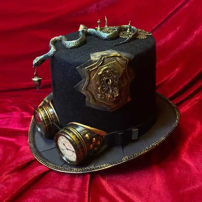 Steampunk Fantasy Series Original Design Simulation Green Snake With Lantern Gear Detachable Glasses Top Hat