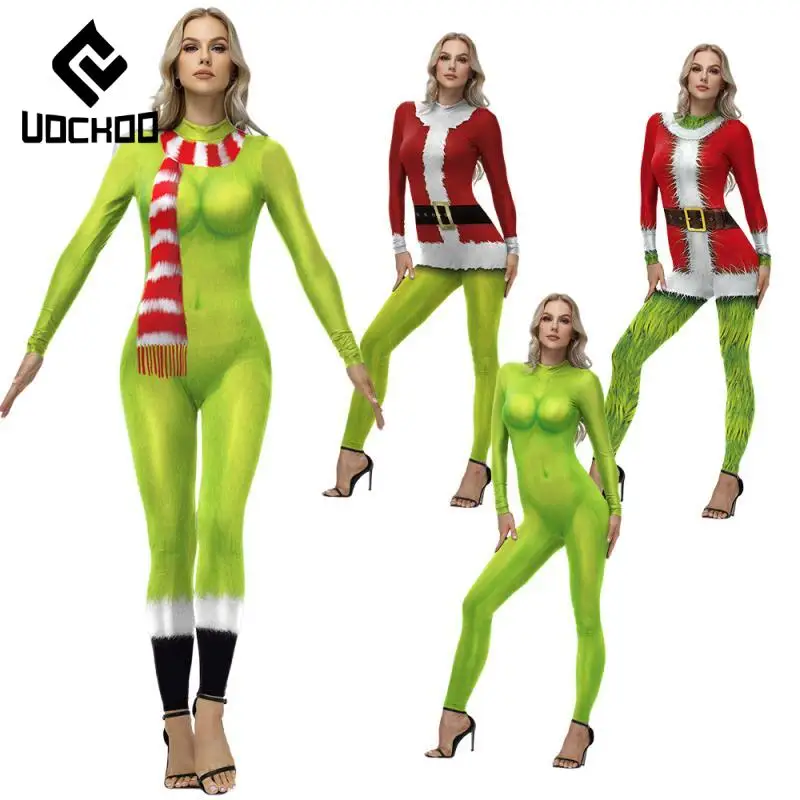 Costume cosplay di Babbo Natale Natale verde adulto tuta sexy carnevale festa vestito vacanza Zentai vestito novità vestiti unisex