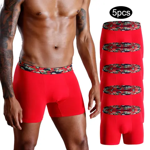 5pcs 빨간 속옷 남자 복서 코 튼 남자 팬티 선물 복서 망 브랜드 섹시 한 팬티 남자 반바지 calecon