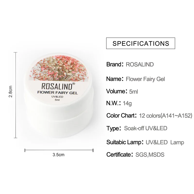 ROSALIND 5Ml เจลเจลเล็บกึ่งถาวร Fairy DIY ดอกไม้แห้ง UV เจลเล็บเล็บ Art Hybrid เคลือบเงาด้านบนเจล