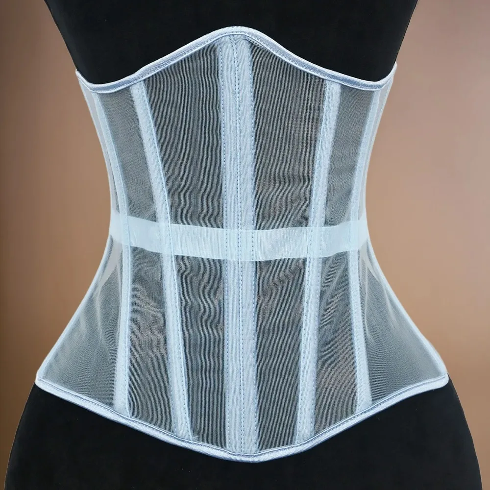 

Women Underbust Corset Transparent Mesh Lace Up Bone Waist Trainer Bustier Slimming Cincher Girdle Belt Gothic Korset