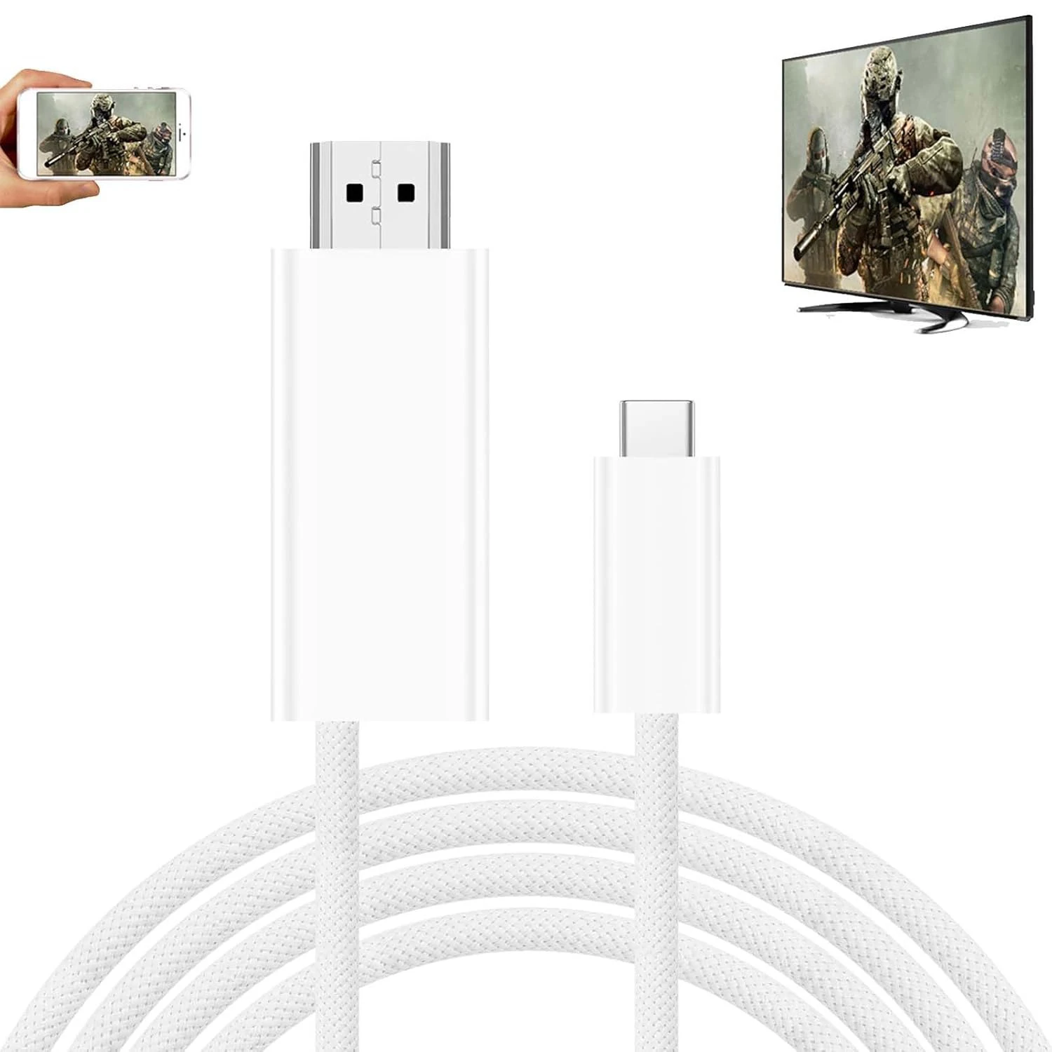 2M USB C to HDMI-compatible Cable with PD 100W Charging 4K 30Hz/60Hz Video for HDTV Switch Phone15 Laptop Tablet Dex Mode