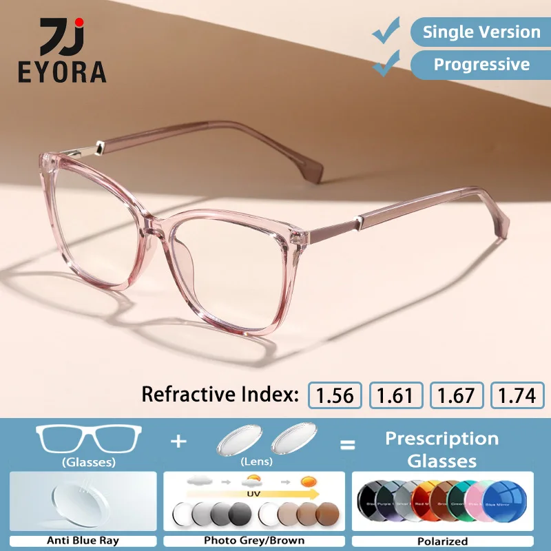 

EYORA Currents TR90 Cat Eye Women Reading Glasses Myopia Eyewear Hyperopia Anti Blue Ray Progressive Photochromic Eyewear Lens