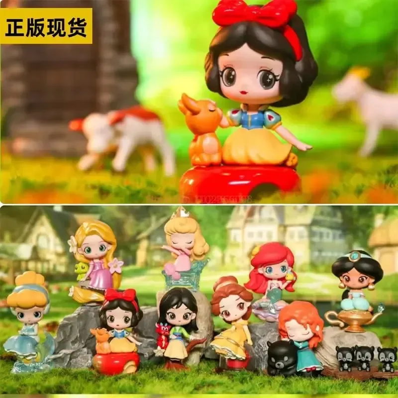 Genuine Disney Blind Box Princess Fairy Town Series Figure Toy Snow White Mulan Ariel Bell Desktop Ornament Kids Christmas Gifts