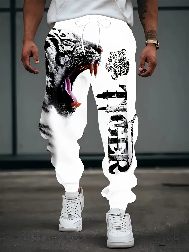

"2025 Men's Autumn Sports Pants With Tiger Print Pattern Design Men's Street Fashion Cool Casual Pants Outdoor Travel Pants