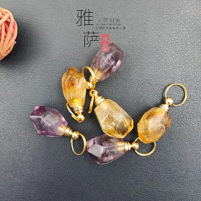 New Jewelry Retro Amethyst Topaz Aromatherapy Bottles Empty Bottles Pendant Topaz Accessories Jewelry 1Pcs Random Delivery