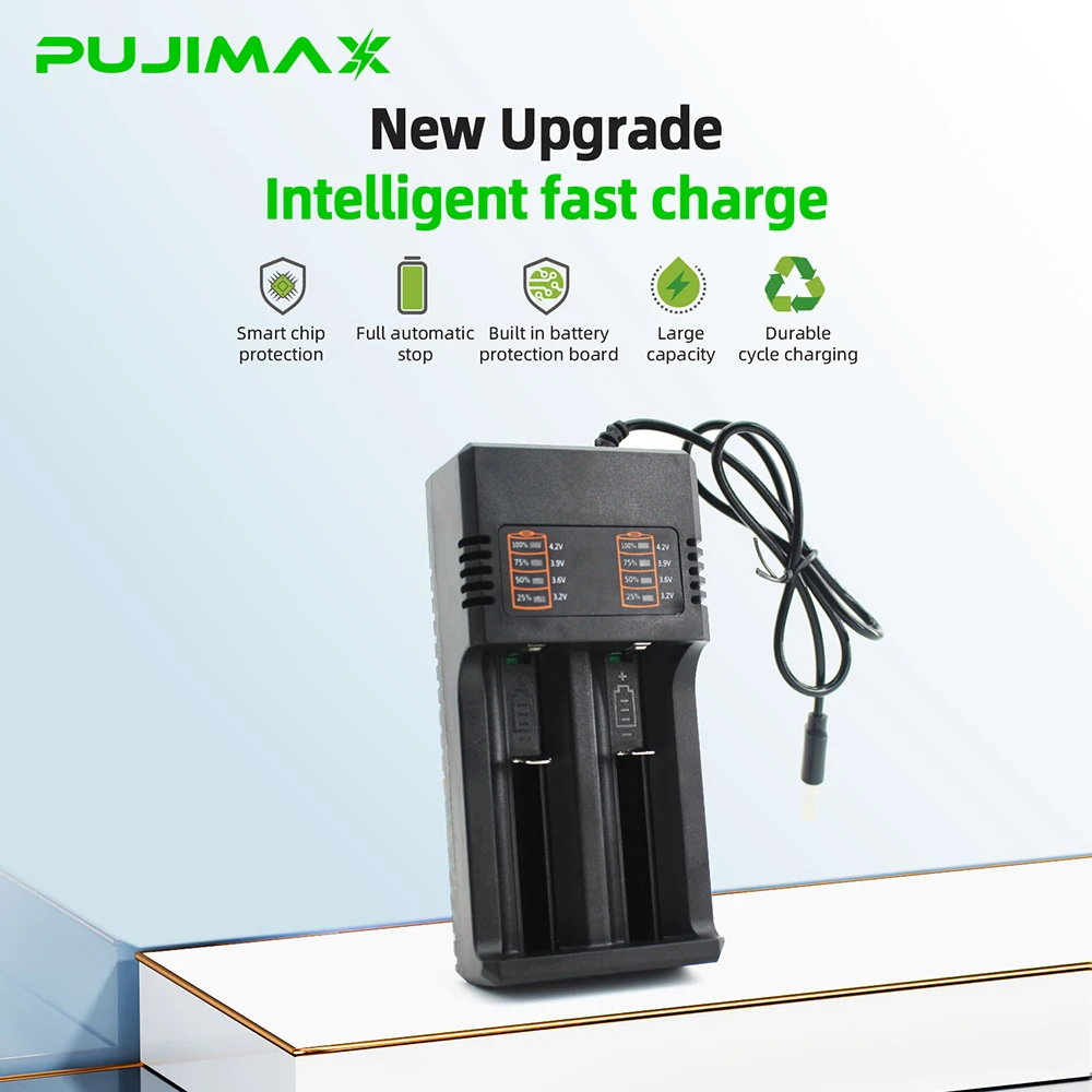 PUJIMAX 2-10PCS 18650 Lithium-ion Battery 3.7V 2500mAh Rechargeable Battery for Pointer Doorbell Flashlight Fans Battery+Charger