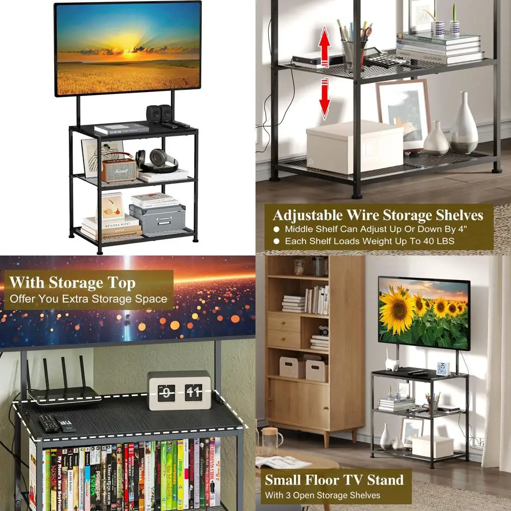 

Подставка для телевизора 23-50 дюймов с полками для хранения для гостиной и спальни, компактный дизайн для небольших помещений, черная отделка