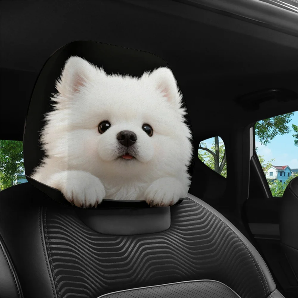 Cute Pomeranian Print Car Neck Pillow Cover Skin-Friendly Breathable Universal Auto Travel Cushion Case