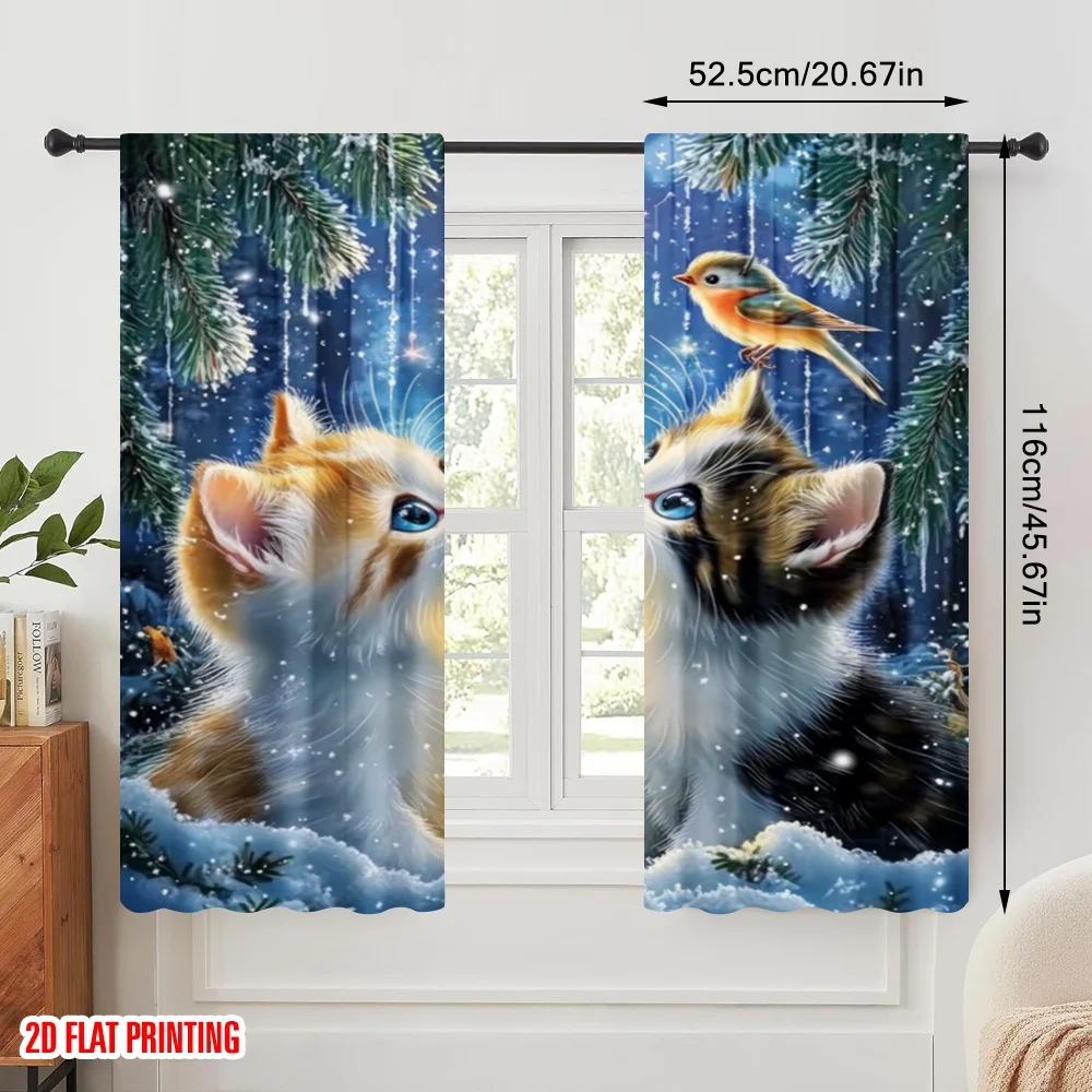 2pcs,2D plane printing Popular Curtain Panels Starry Friends Versatile Fabric (without rod) Gifts for Bedroom, Living Room,
