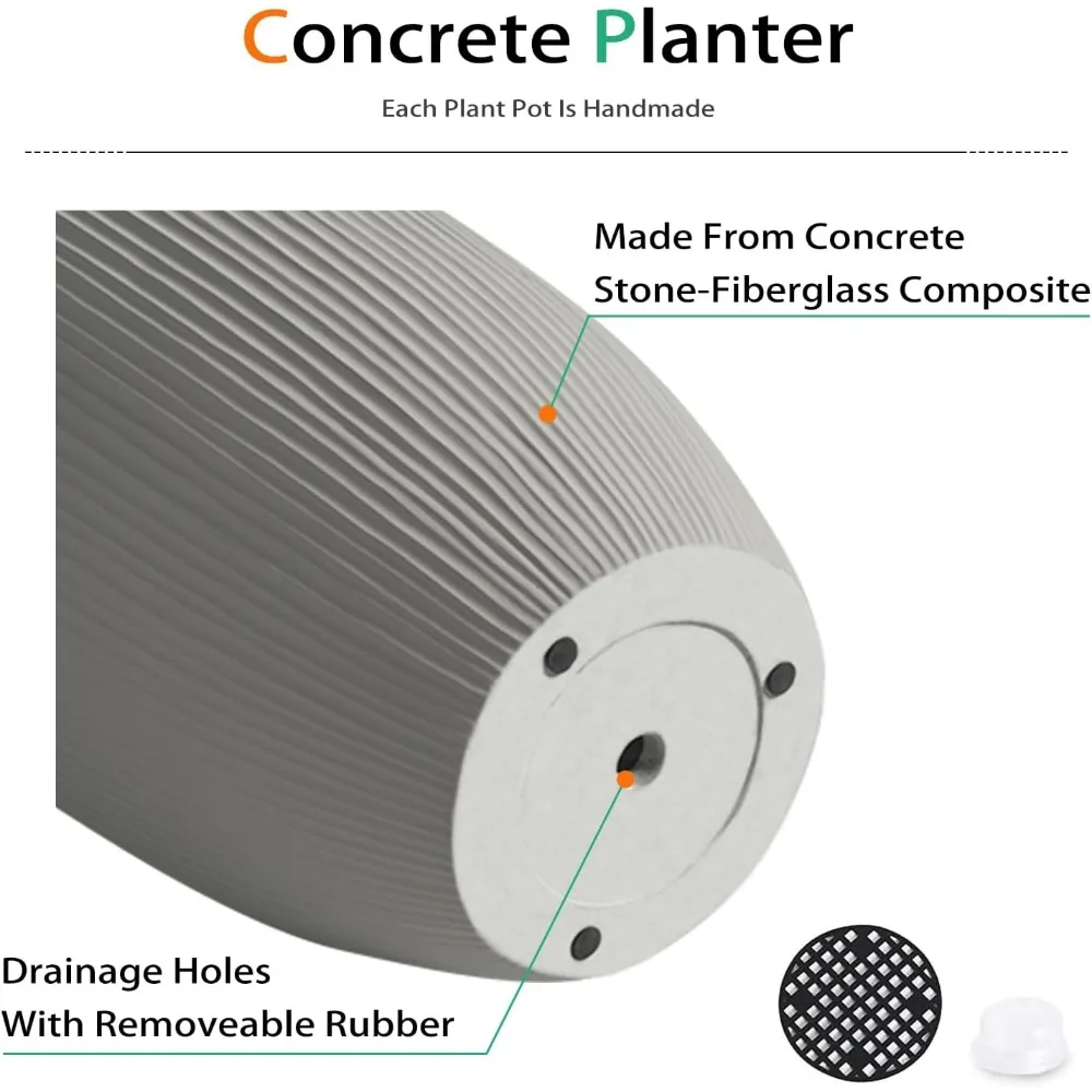 مزارعي خرسانة رمادية عمودية كبيرة للحدائق الخارجية والباحات والشرفات الأمامية - أوعية زهور طويلة بطول 24 بوصة للاستخدام الداخلي