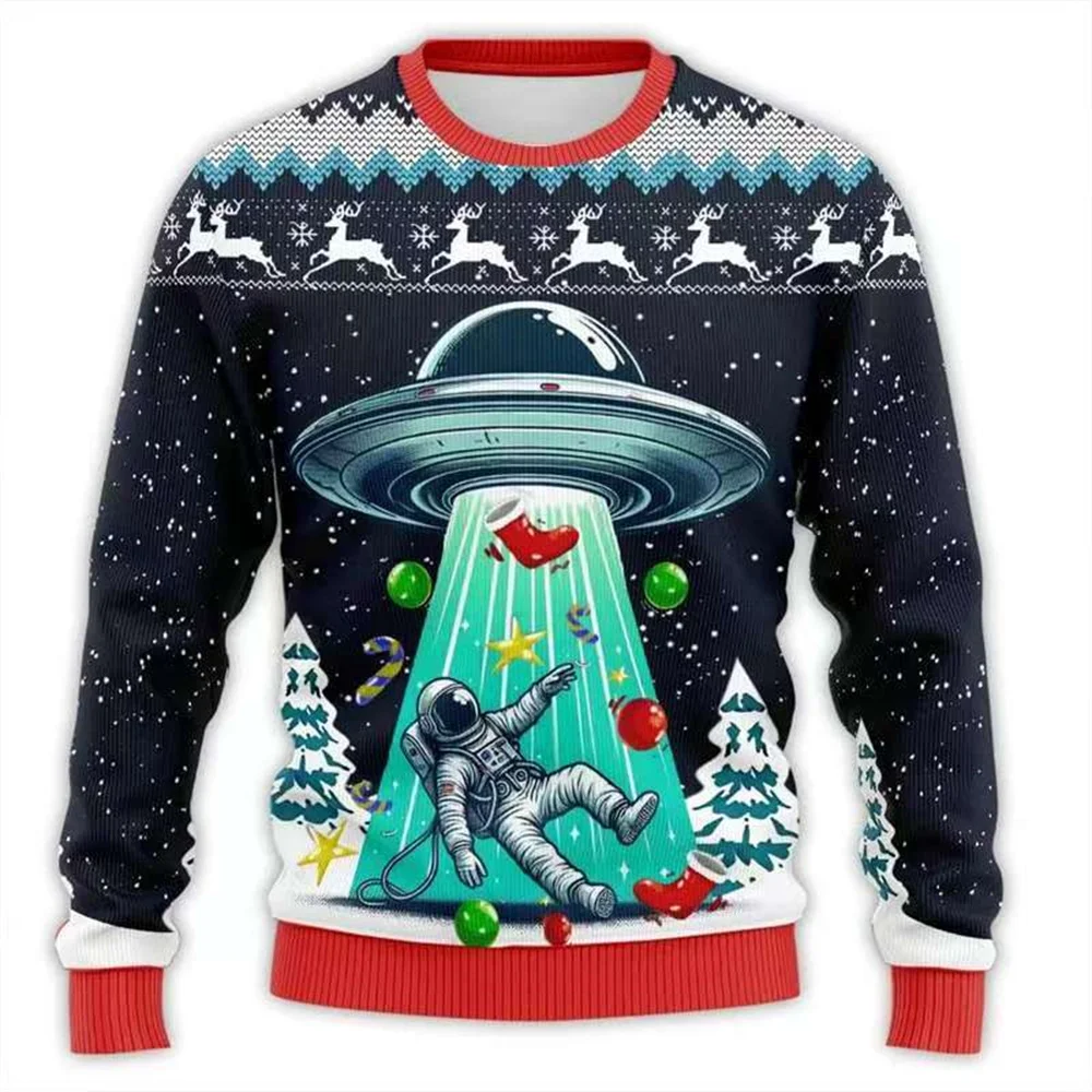 2025 Santa Landing on the moon 3D printed ugly sweater for boys and girls for boys and girls for adults common Funny gift for me