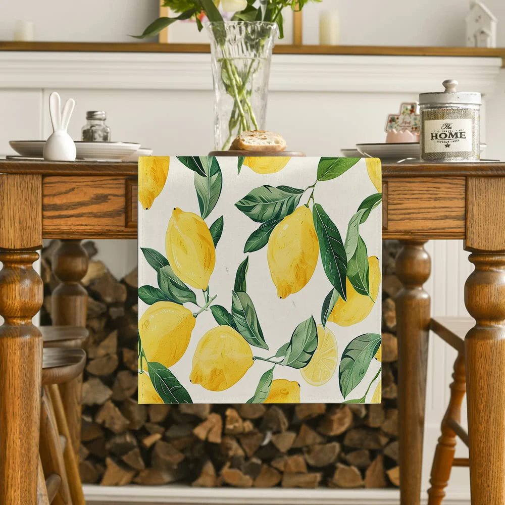 Leaf Lemon Table Runners Dresser Decor for Kitchen Holiday Party Table Runner Washable Dining Long Cloth