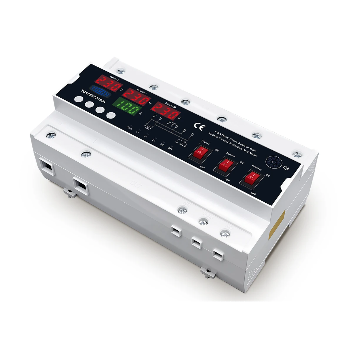 

TOMZN TOAPSVP2-100A 100A 3-Phase Selector Over Under Voltage Current Protection Alarm 3P Input 1P Output Display