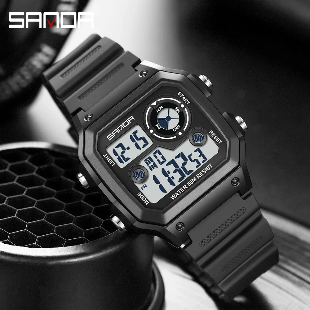2026 SANDA 418 New Outdoor Sports Watch Men's Waterproof Countdown Digital Watch Military Men's Electronic Watch view 3