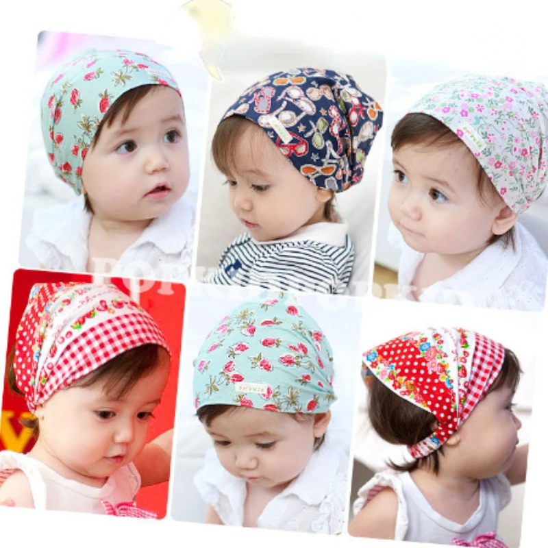 Children\'s fashion new summer printed flower headband hat cute elastic soft multi-color headwear knitted baby girl headscarf