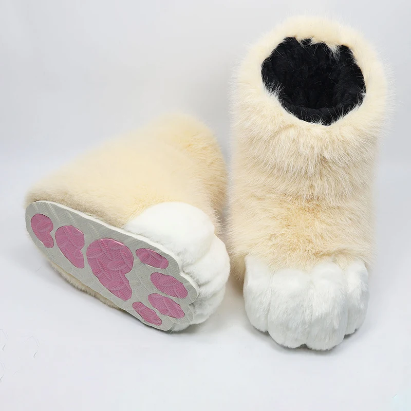 Harige Kat Poot Schoenen Pluizige Laarzen Meisjes Schoenen Beest Poot Schattig Pluche Kig Fursuit Dierenvoet Sokken Anime Party Cosplay Kostuum