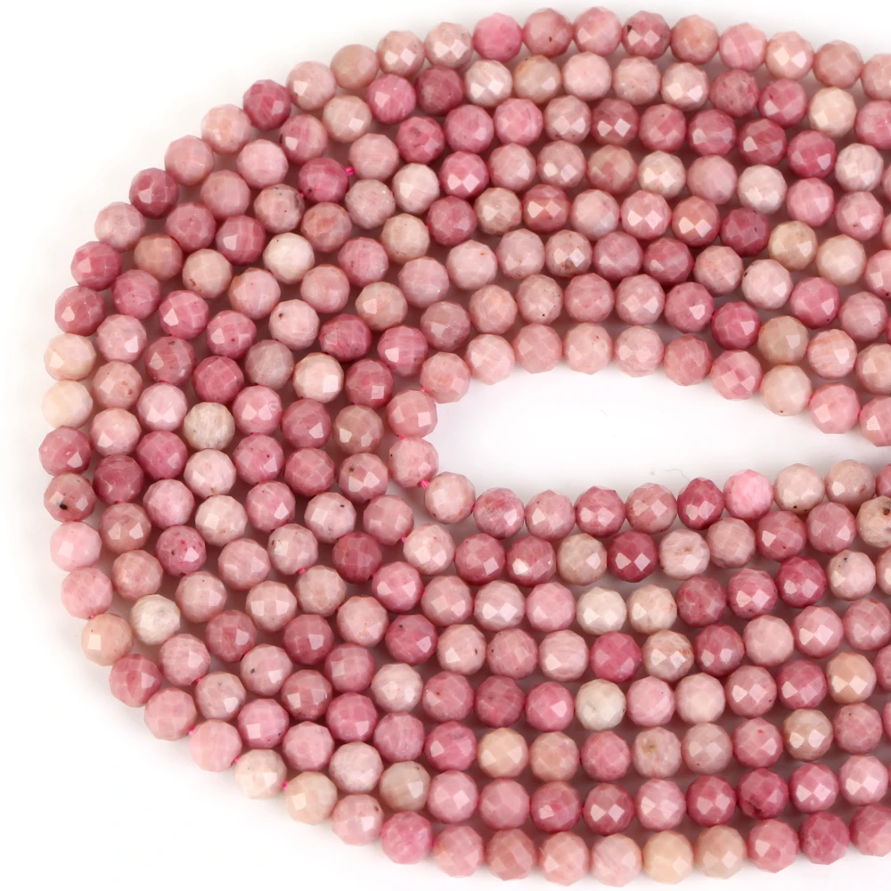 Natural Faceted Rhodonites Round Loose Spacer Stone Beads For Jewelry Making Bracelet Handmade 2 3 4mm