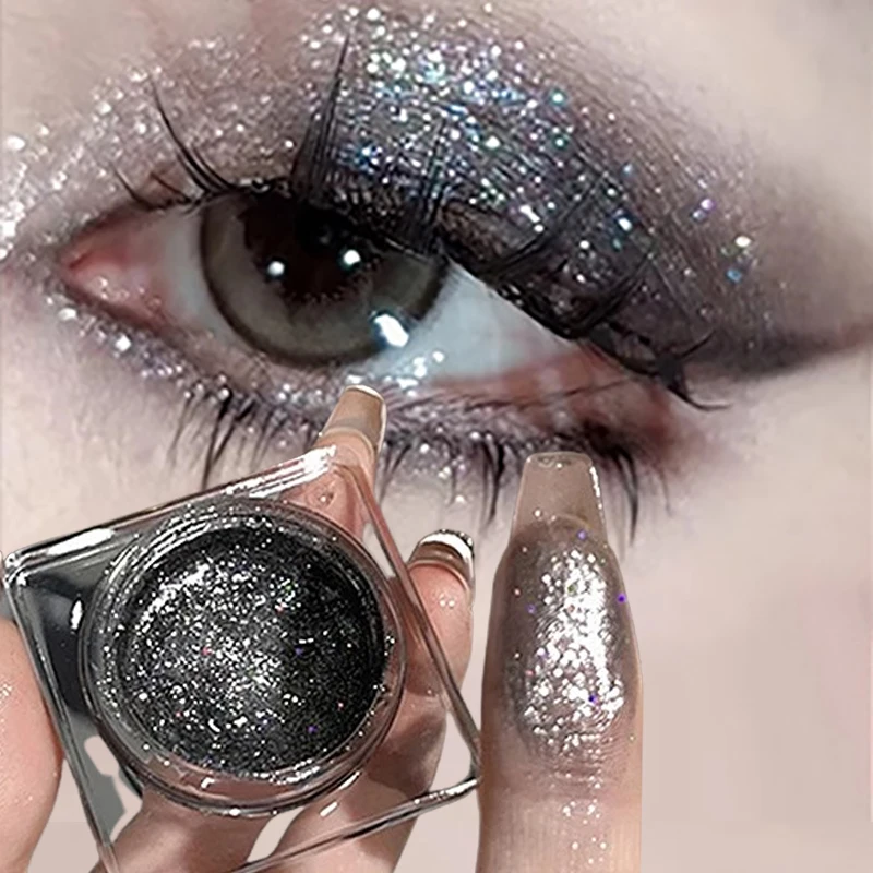 Paleta de maquillaje de Gel de sombra de ojos negra ahumada, brillo Punk, sombra de ojos húmeda de plata oscura metálica, resaltador de pigmentos de perlas, cosméticos