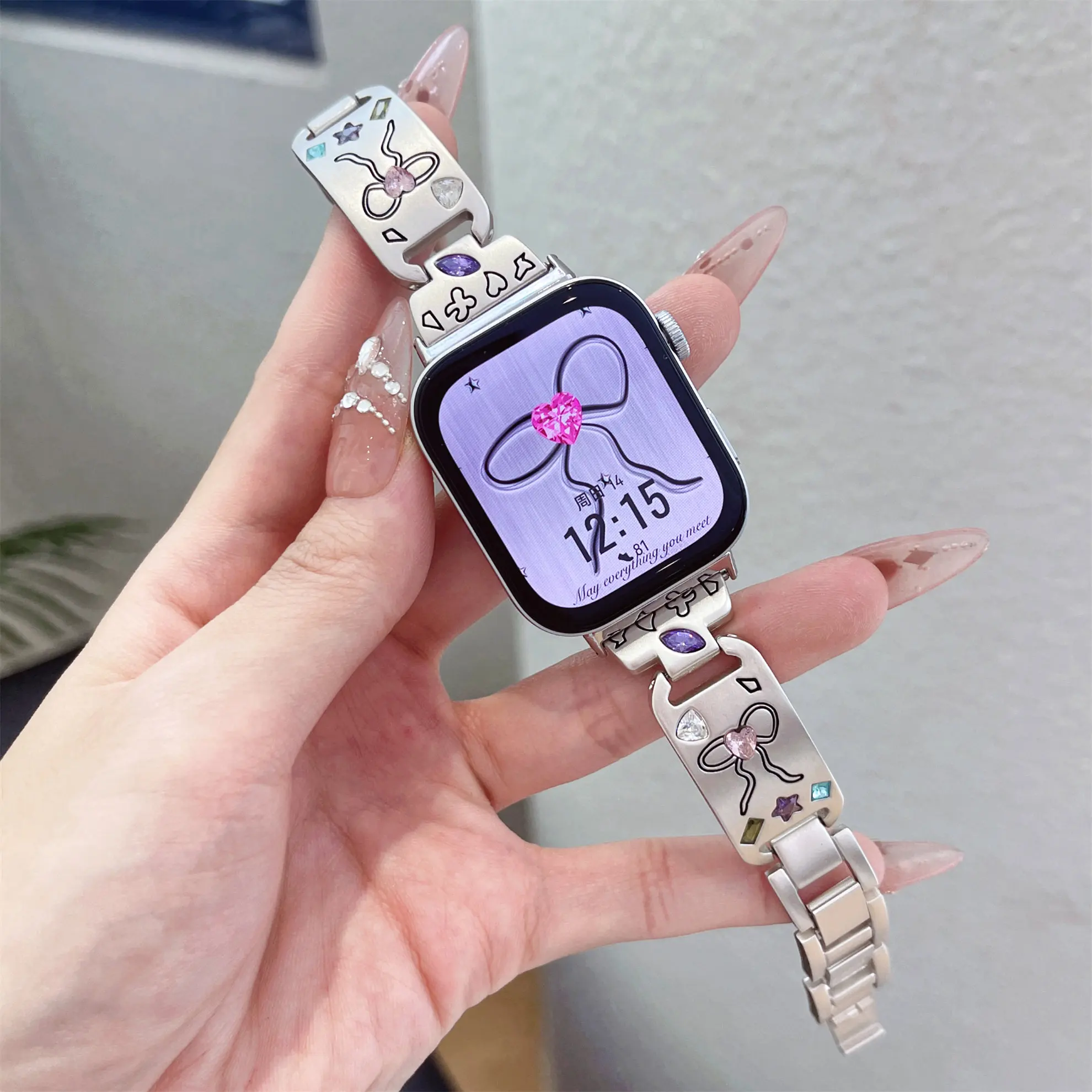 Creative Painted Bow Watch Strap for Women, Compatible with iWatch 1-11/ SE/ Ultra, 38-49mm, Adjustable (Watch Not Included)