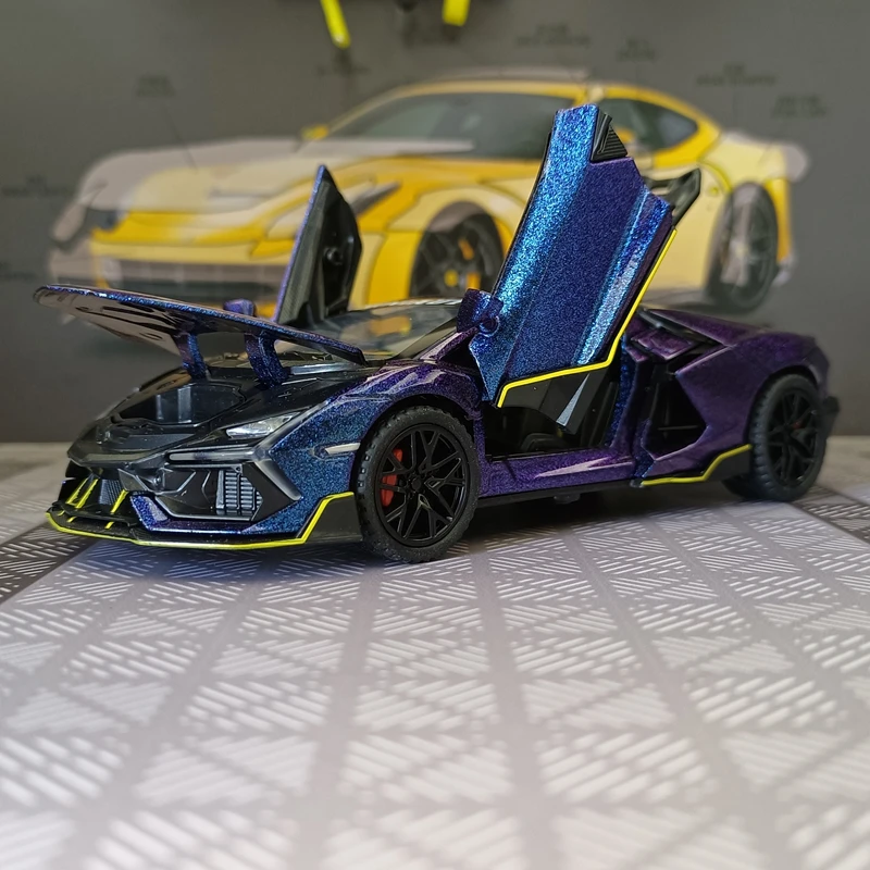 1:32 Simulation Lamborghini Revuelto Malissa Modified Alloy Model Car Ornament Power Back Sound and Light Supercar Gift