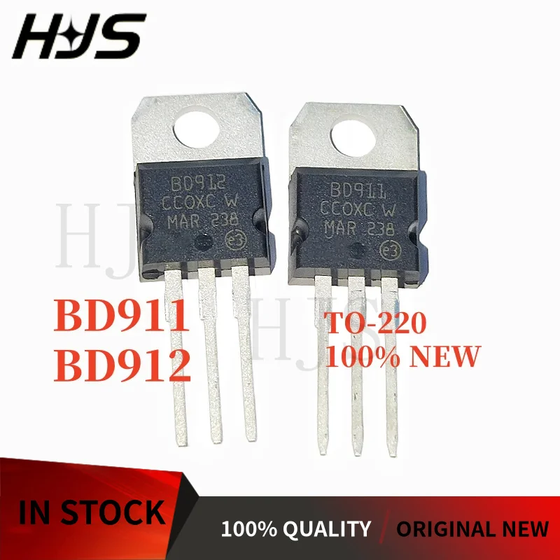10PCS BD911 BD912 TO-220 15A 100V  PNP/NPN Power Transistor Pair Audio Amplifiers Brand New In Stock
